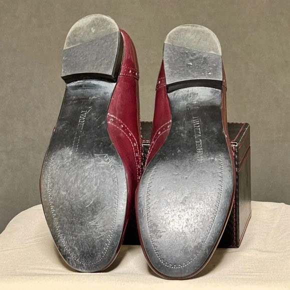 Ivanka Trump Octavie Tuxedo Shoes Burgundy Patent Leather Wingtip Flats Loafers - Picture 4 of 7